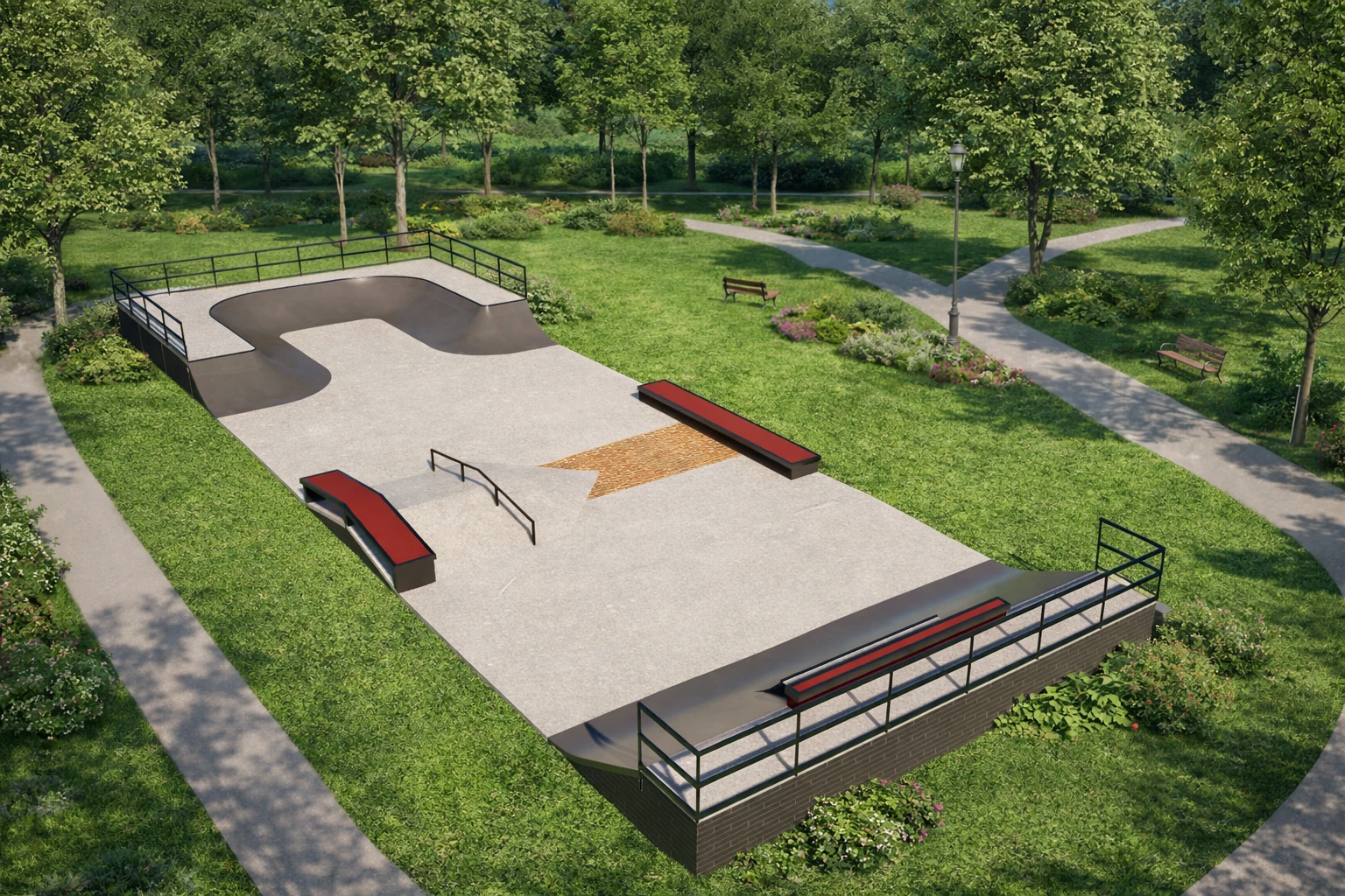 Skatepark Público Compacto - elementos da pista